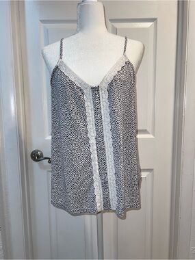 Lace-Trim Polka Dot Cami Tank Top - White/Black size XL